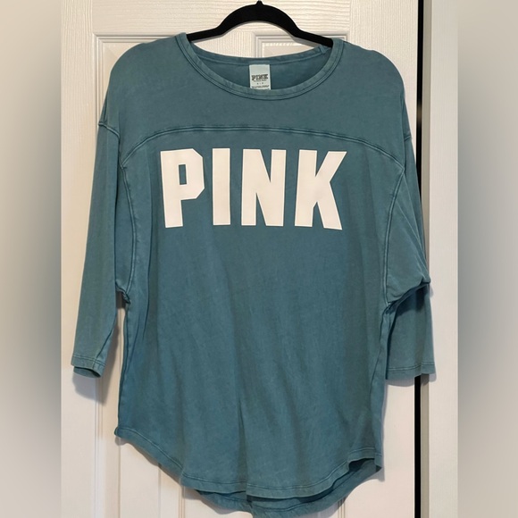 PINK Victoria’s Secret 3/4 Sleeve Blue Washed Light weight Shirt - Picture 1 of 6